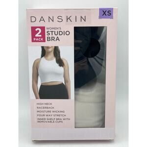 Danskin Women’s 2-pack Studio Bra , Black Salt/Moonbeam, XS